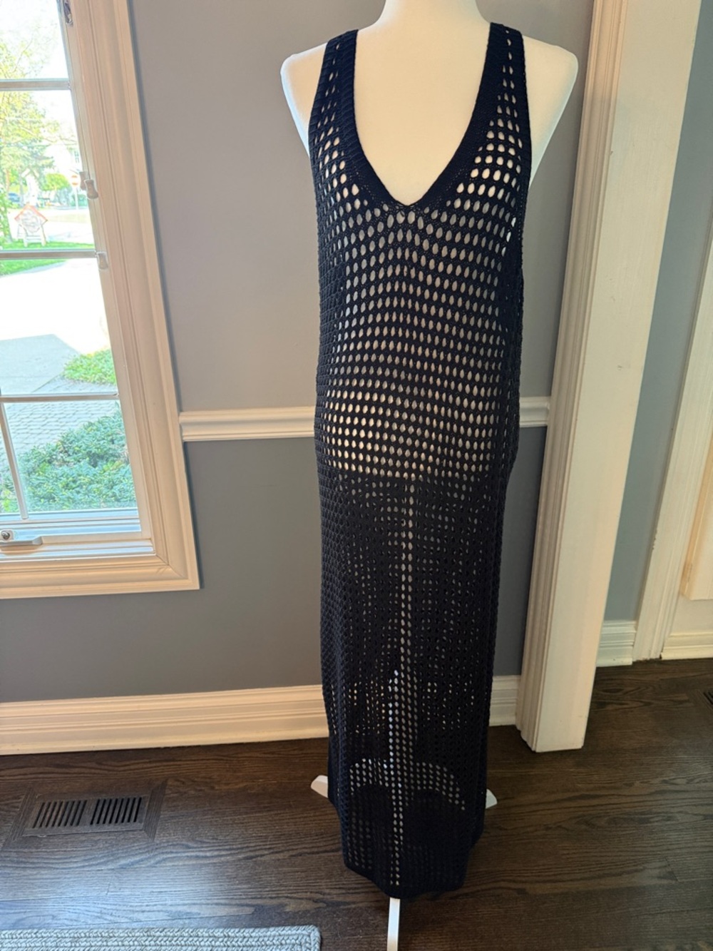 Black Open-Knit Maxi Dress